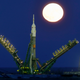 Supermoon rising over Russia’s Soyuz-FG booster rocket at the Baikonur cosmodrome in Kazakhstan. Image: Dmitri Lovetsky/AP